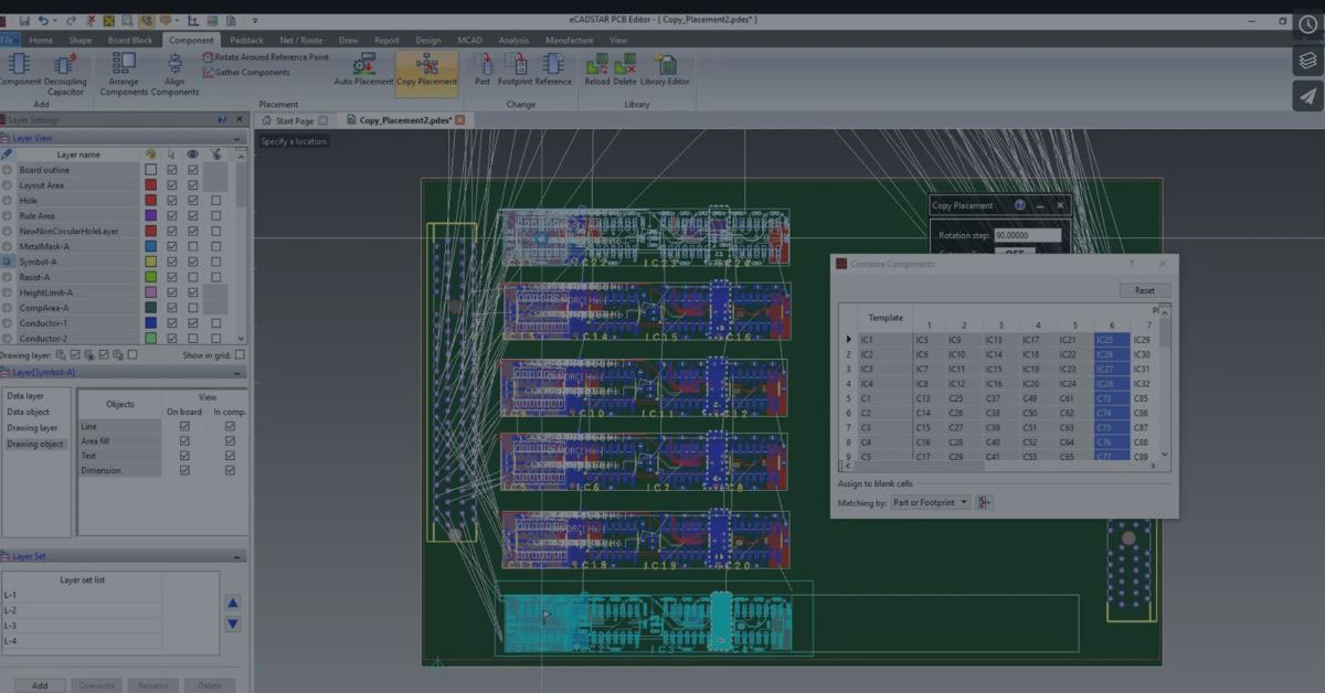 copy placement pcb editor eCADSTAR