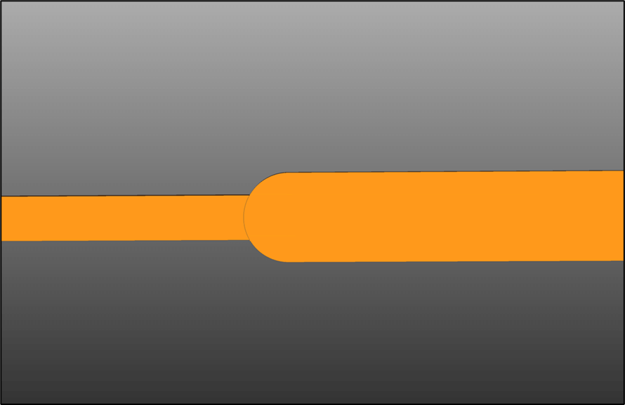 Track to track connection with rounded end but no PCB teardrop