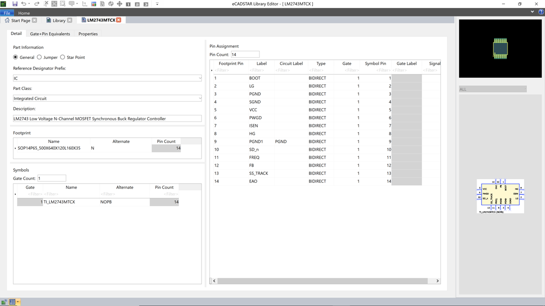 eCADSTAR's Library Editor for schematic symbols, pcb footprints, pcb technology, and design rules