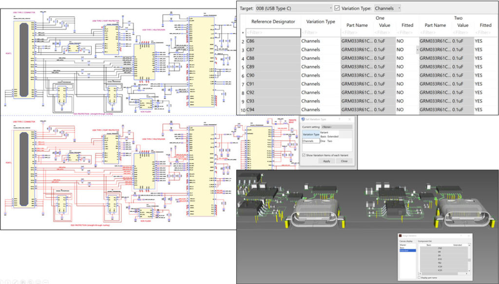 Design variants in eCADSTAR Schematic Editor.