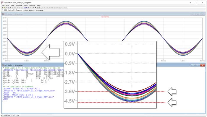 a 1V drift in output amplitude using LTspice software in the SPICE simulation Controller that can do LTspice simulation with no need for LTspice download directly