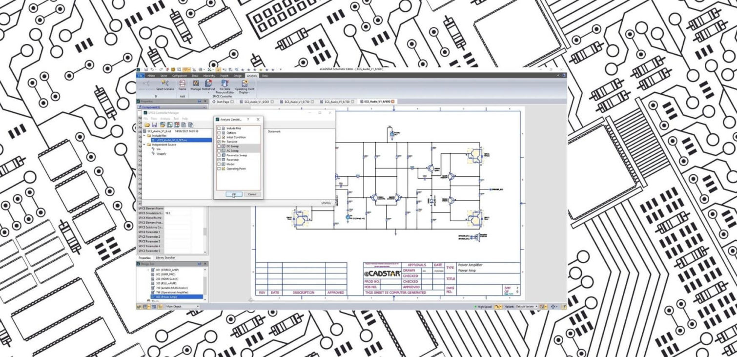 eCADSTAR Schematic Editor SPICE Controller analog circuit for PCB design
