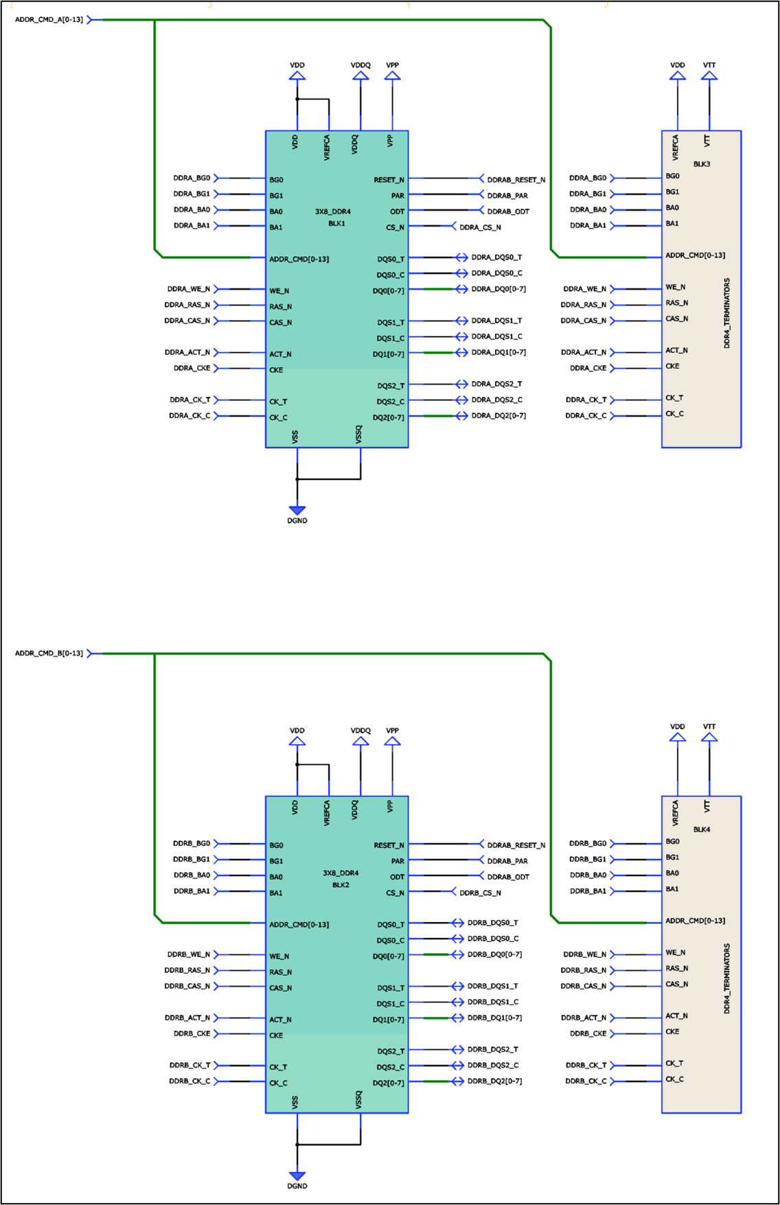 Figure 7 - Two 24-Bit-Wide, 3xDDR4 Fly-by Memory Buses