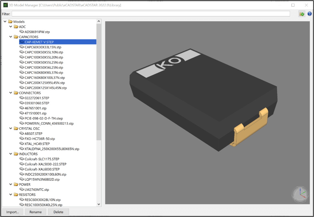 Figure 12: Managing 3D models in eCADSTAR