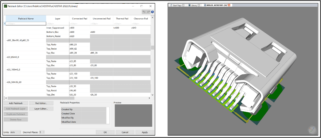 Figure 3: Padstacks refer to the initial, generic set of layers, so they are independent of PCB technology