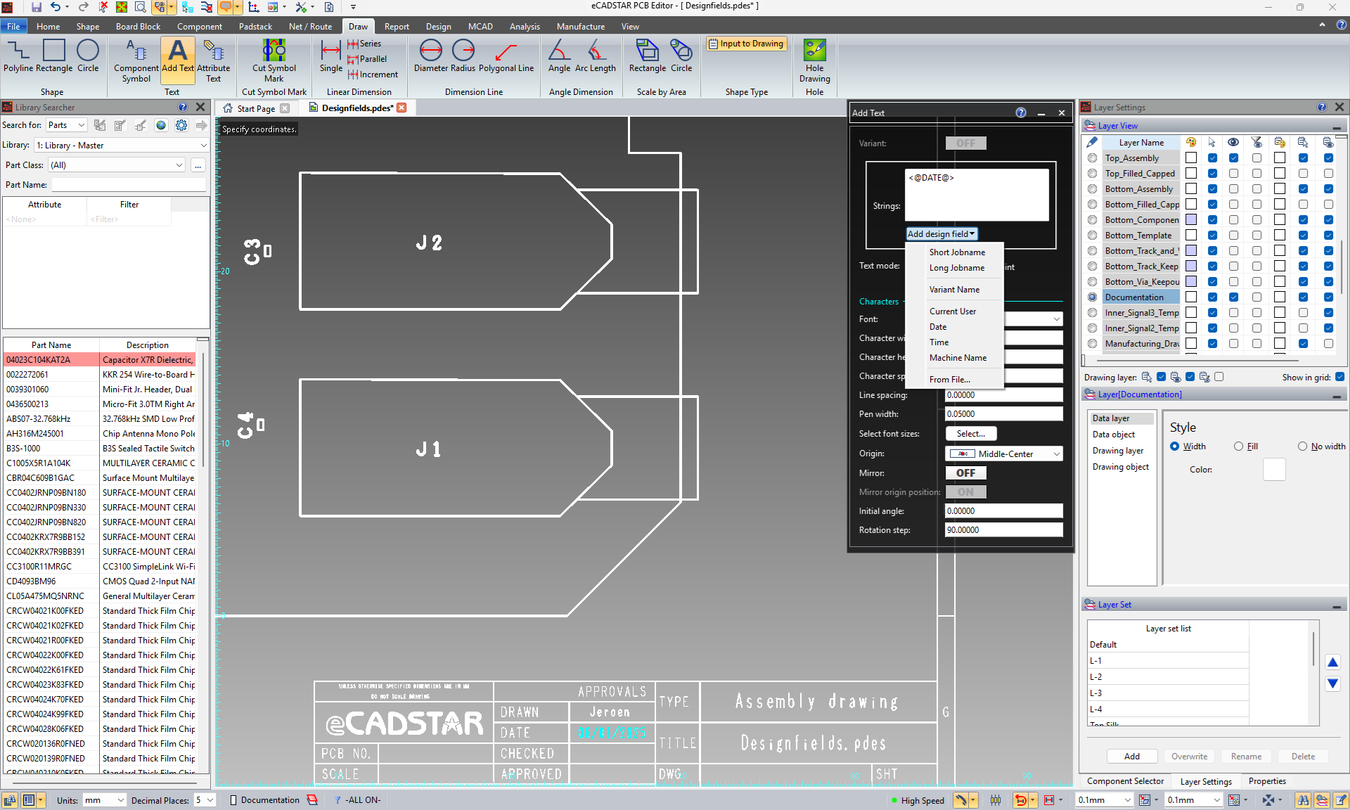 eCADSTAR Design Field Text