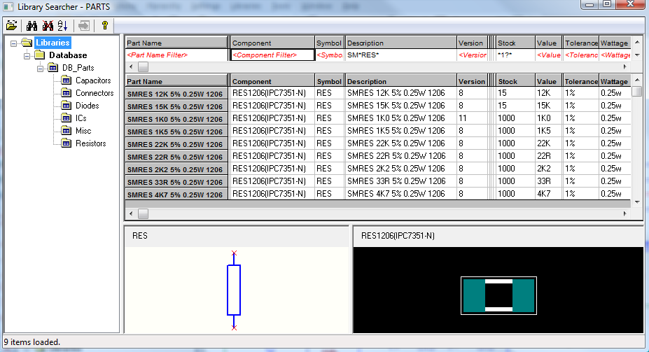 Part selection by specifying any number of criteria